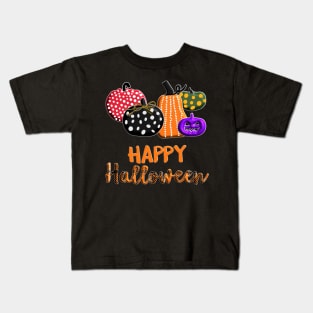 Pumpkin Happy Halloween violet orange black green dots ribbon 3D tridimensional 315 Kids T-Shirt